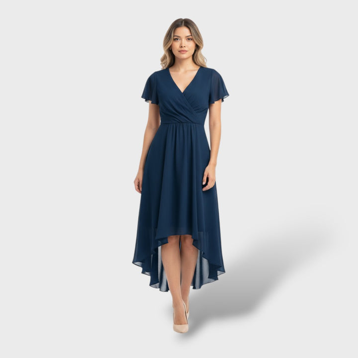 Vestido midi elegante mujer escote en V