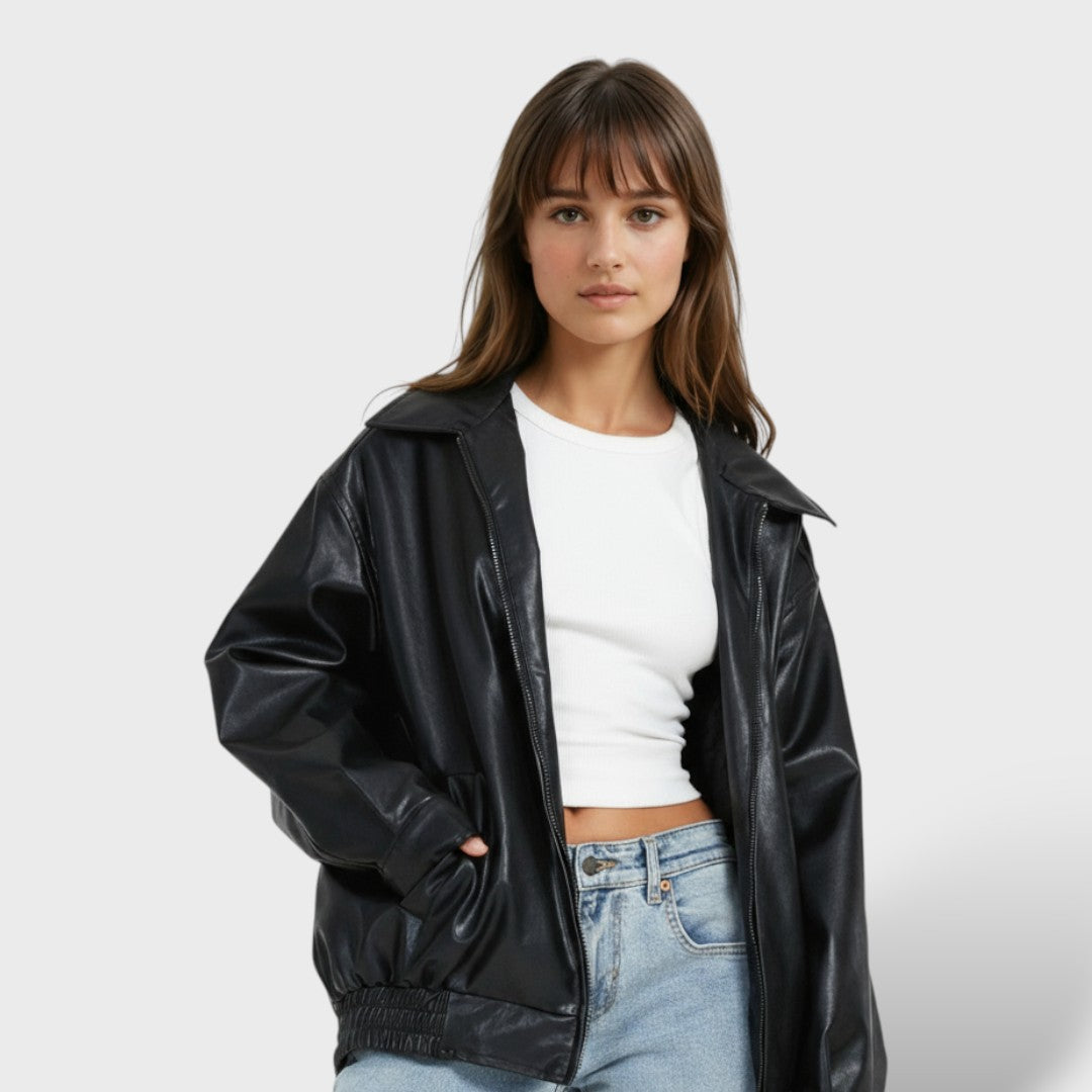 Chaqueta Elegante de Cuero Sintético Oversized