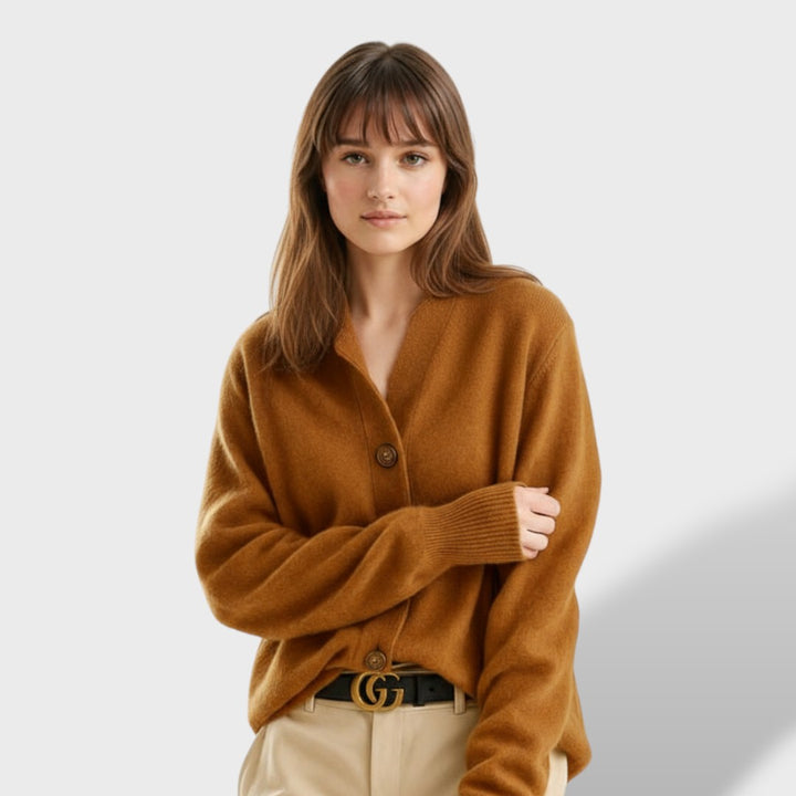 Cárdigan Mujer Elegante Cuello Alto con Botones Grandes