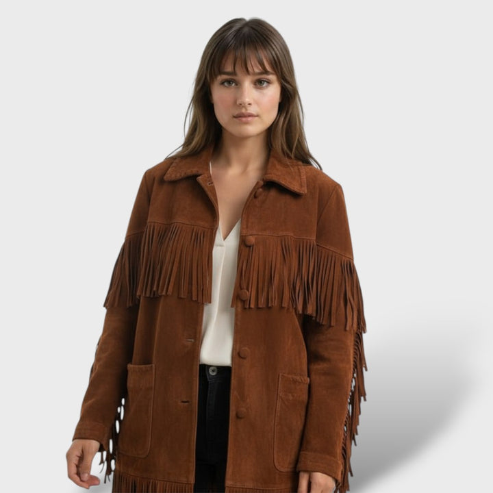 Chaqueta Corta Flecos Mujer Retro