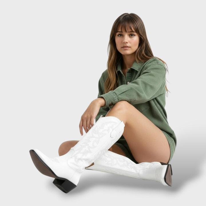 Botas de Cano Alto Femininas em Estilo Ocidental