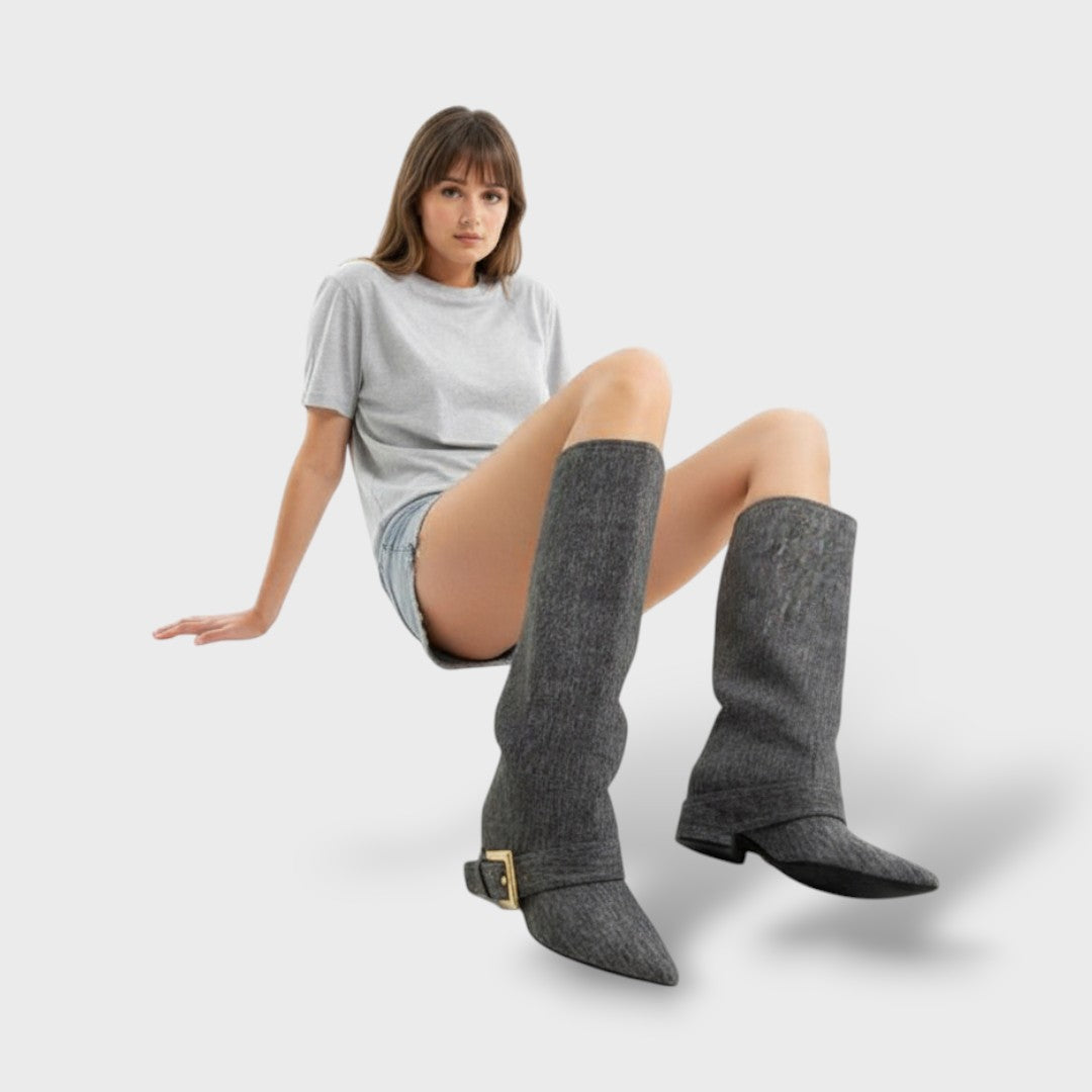 Botas Altas Mujer Tacón Fino con Hebilla