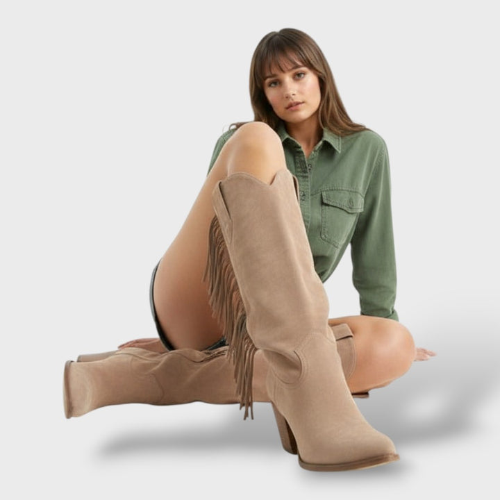 Botas Cowboy Mujer con Flecos y Tacón Alto
