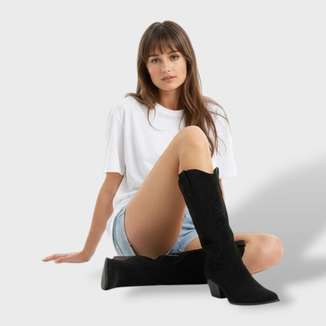 Botas Cowboy Mujer Media Caña Tacón Ancho Bordadas