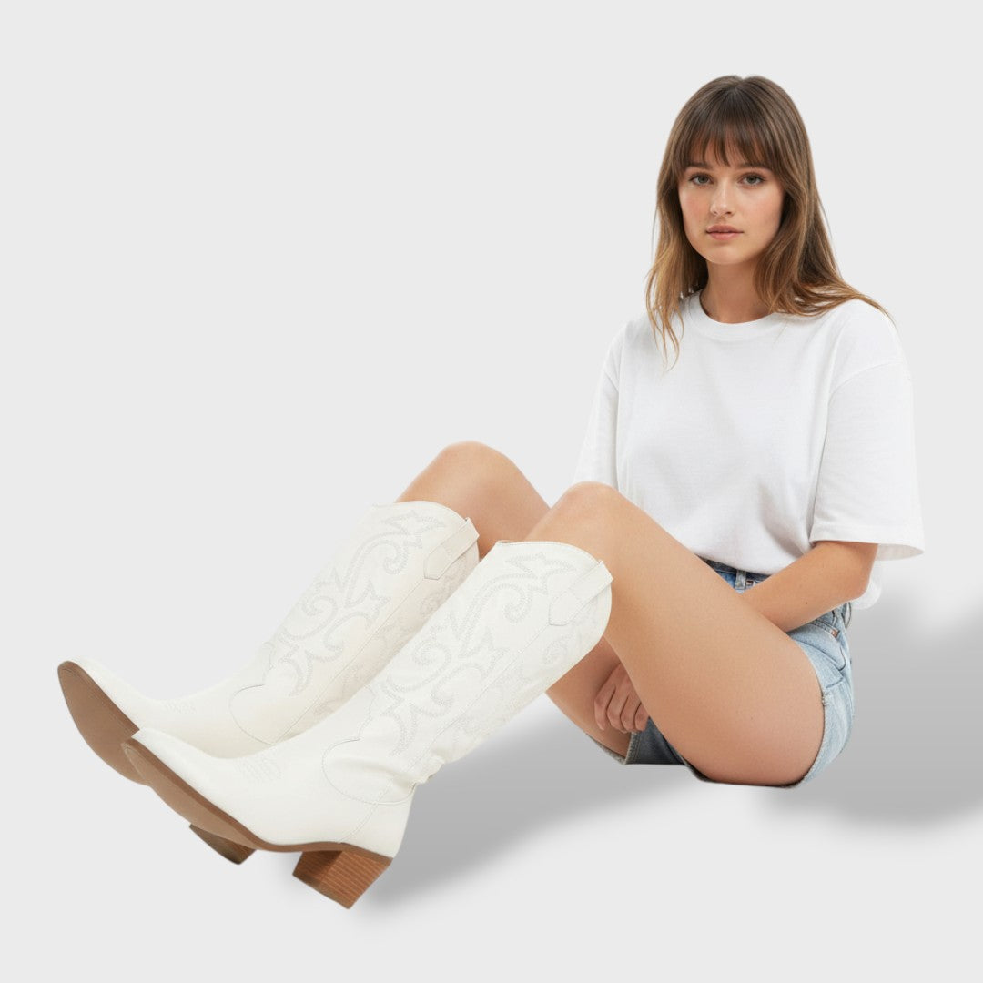 Botas Cowboy Mujer Altas Bordadas – Tacón Grueso