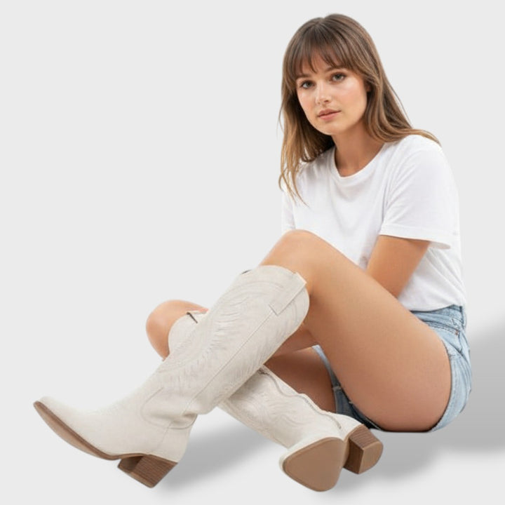 Botas Cowboy Ante Mujer Tacón Bloque