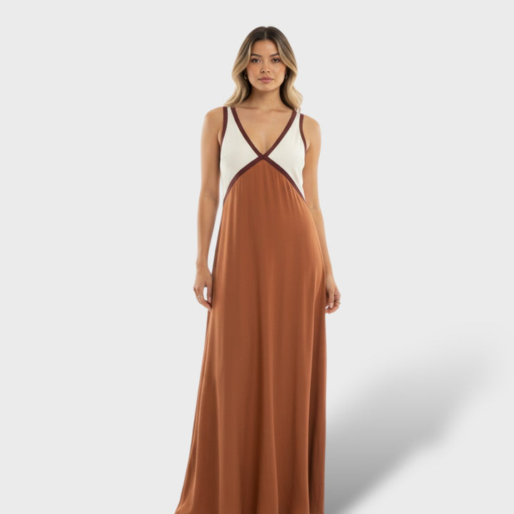 Vestido Maxi Contraste Elegante Mujer