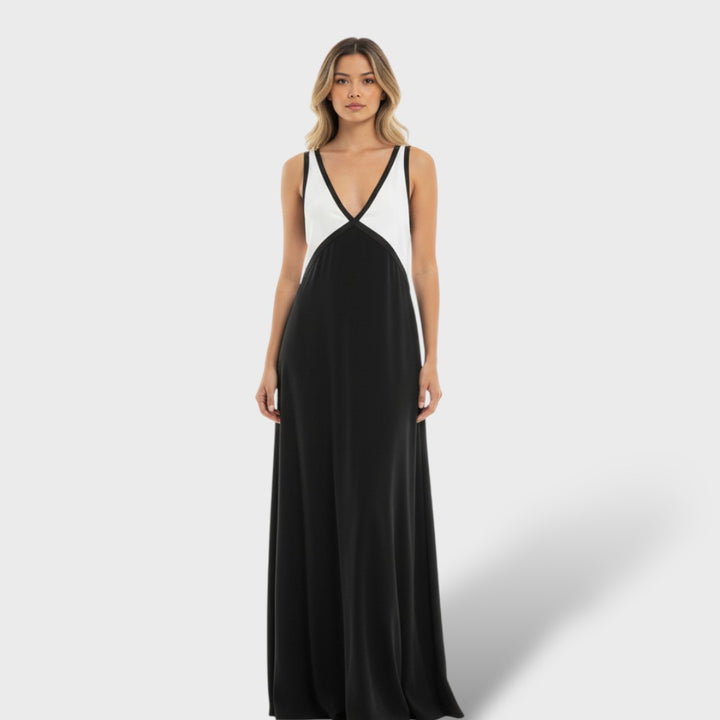 Vestido Maxi Contraste Elegante Mujer