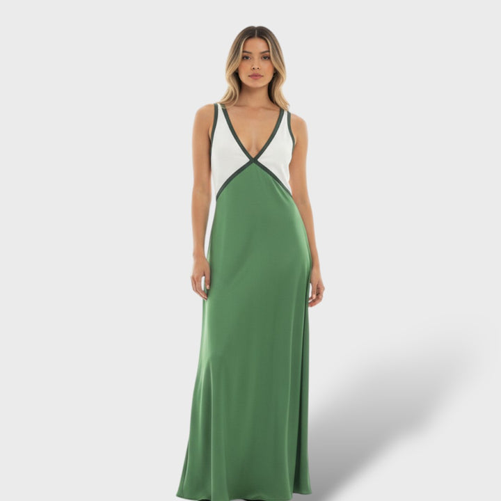 Vestido Maxi Contraste Elegante Mujer