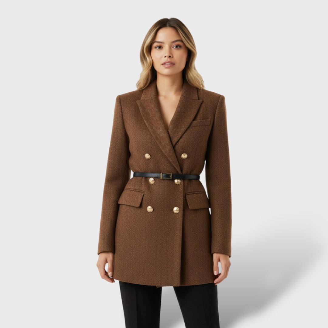 Abrigo Tweed Doble Botonadura Mujer