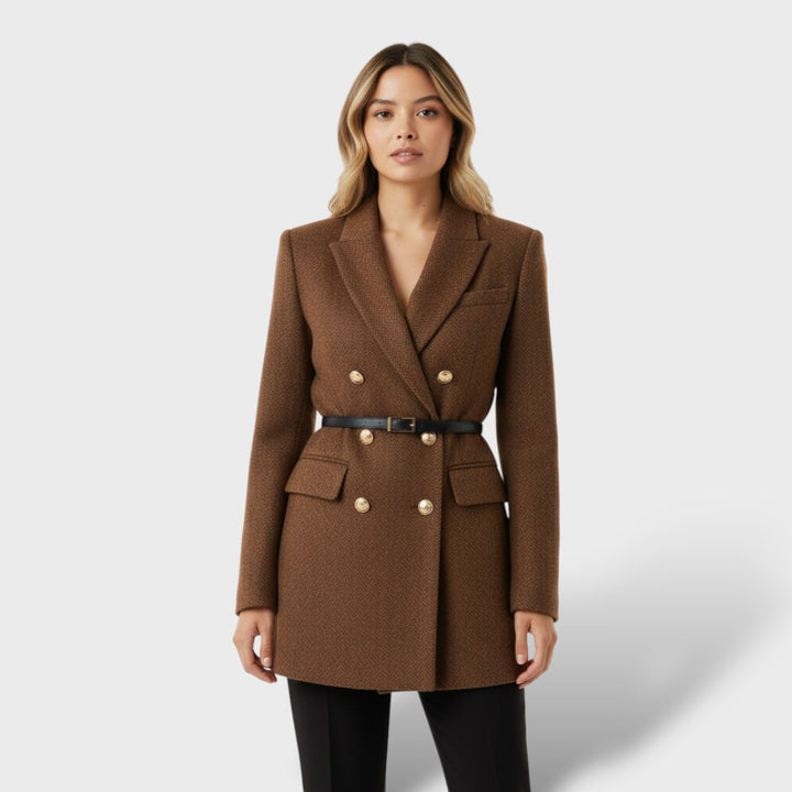 Abrigo Tweed Doble Botonadura Mujer