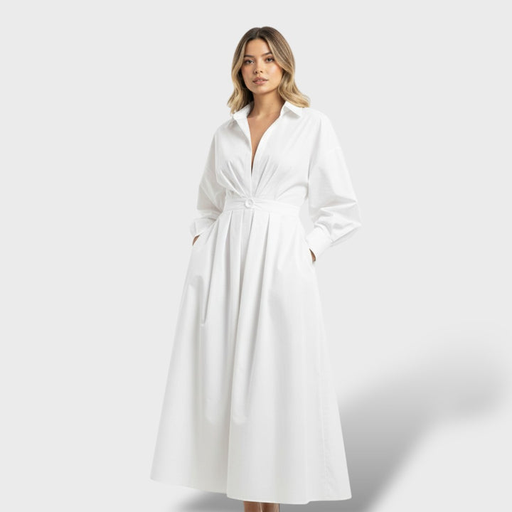 Vestido Camisero Elegante Plisado Mujer