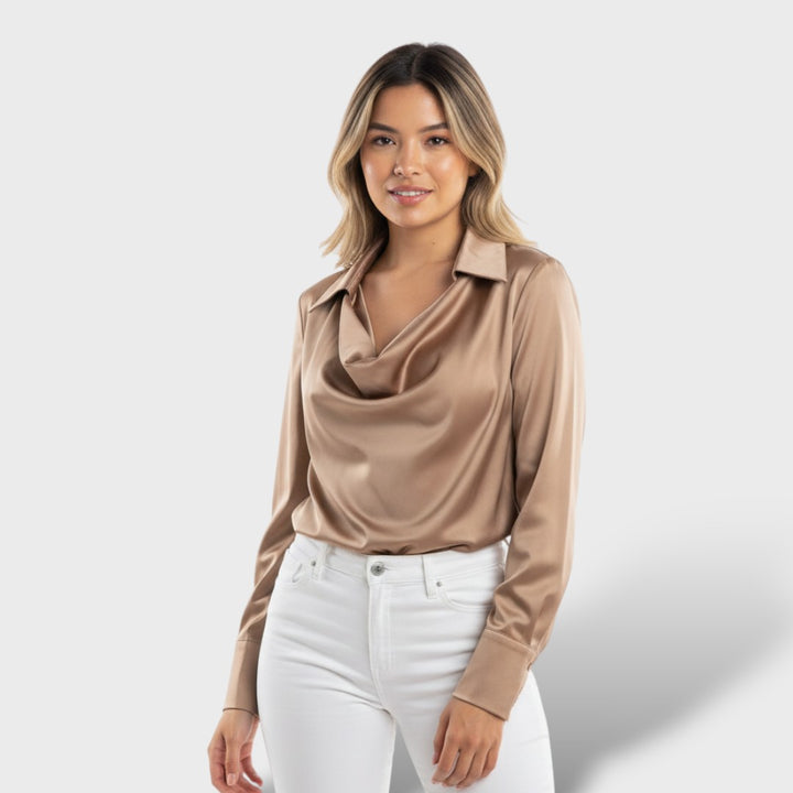 Blusa Satinada Elegante Cuello Drapeado