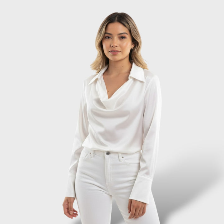 Blusa Satinada Elegante Cuello Drapeado