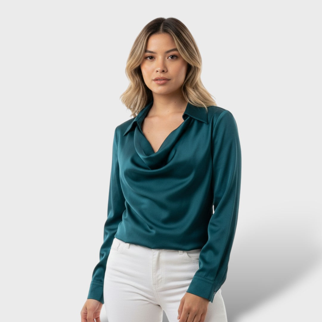 Blusa Satinada Elegante Cuello Drapeado