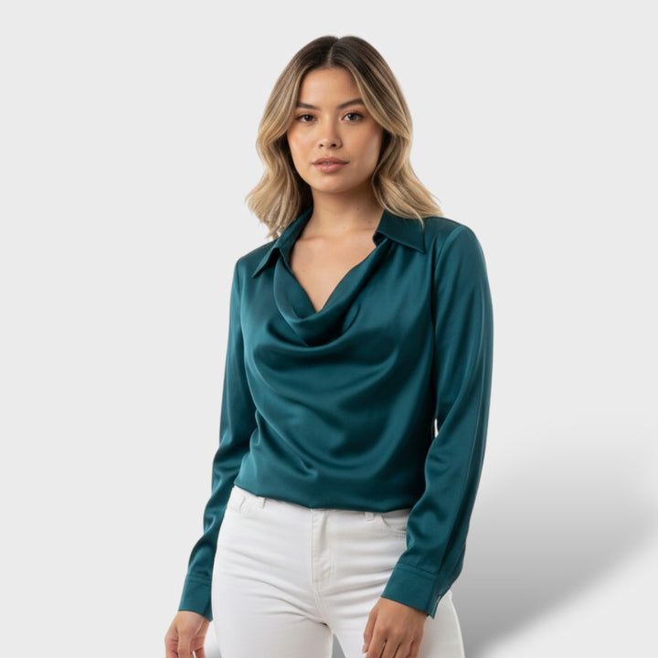 Blusa Satinada Elegante Cuello Drapeado