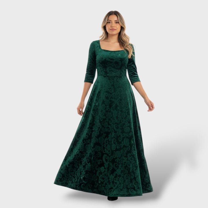 Vestido Maxi Floral Cuello Cuadrado Elegante