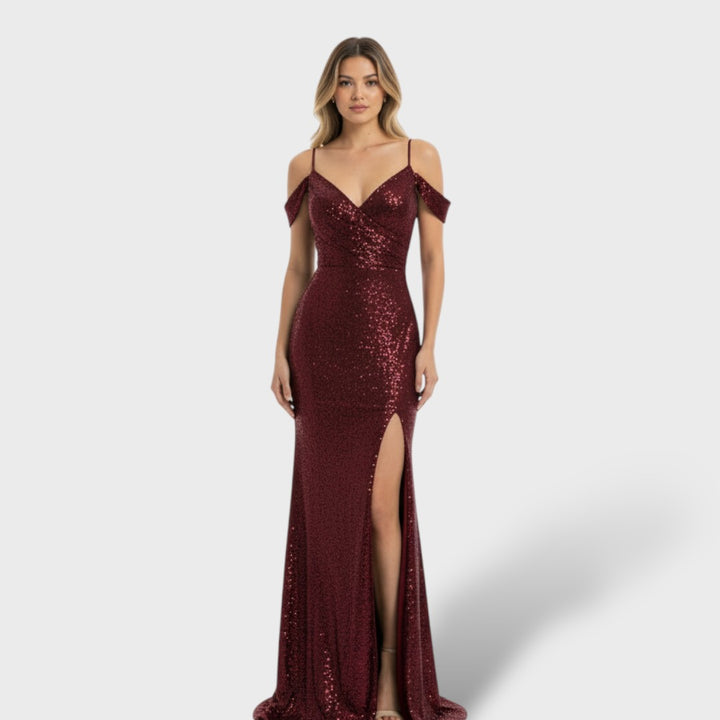 Vestido de Fiesta Lentejuelas Hombros Descubiertos