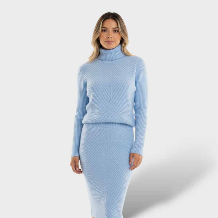 Conjunto de Punto con Jersey de Cuello Alto y Falda Ajustada