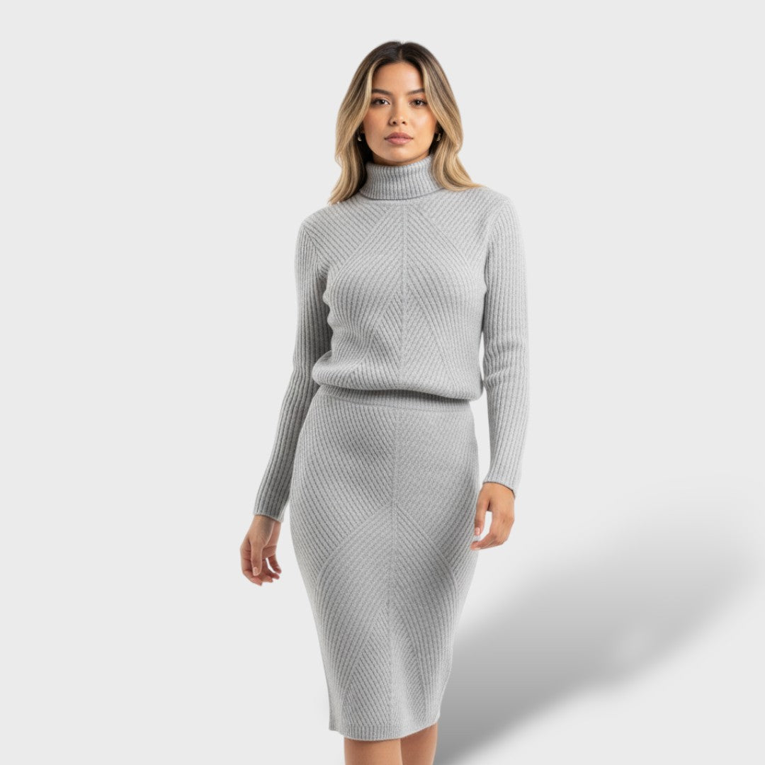 Conjunto de Punto con Jersey de Cuello Alto y Falda Ajustada