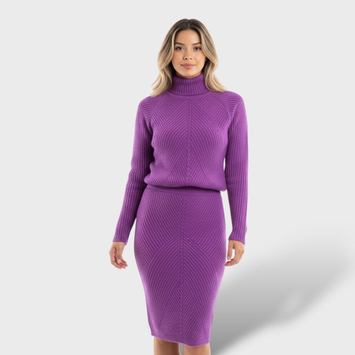 Conjunto de Punto con Jersey de Cuello Alto y Falda Ajustada