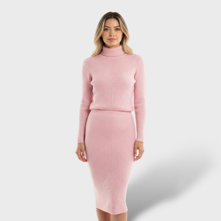 Conjunto de Punto con Jersey de Cuello Alto y Falda Ajustada