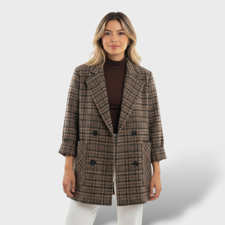 Abrigo Doble Botonadura Lana Elegante Mujer