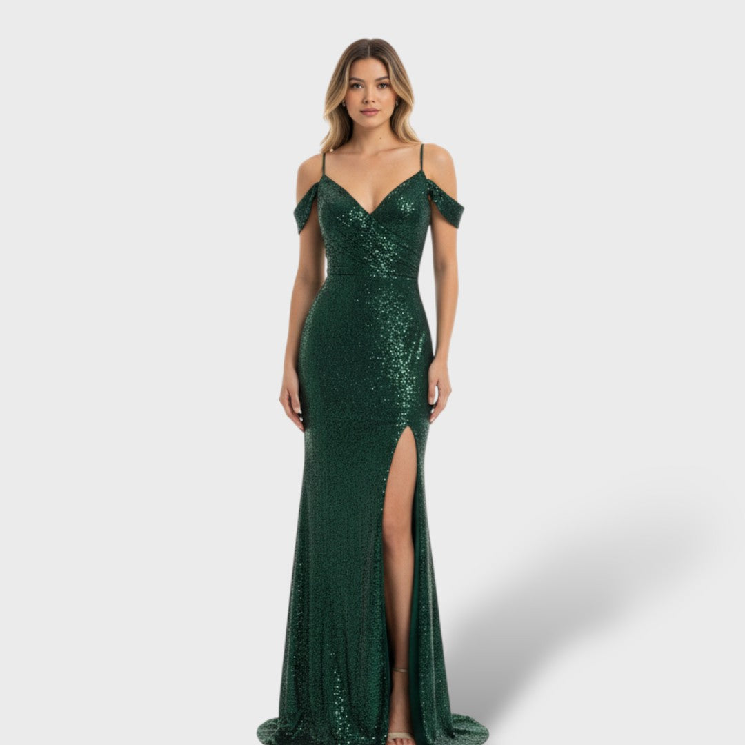 Vestido de Fiesta Lentejuelas Hombros Descubiertos