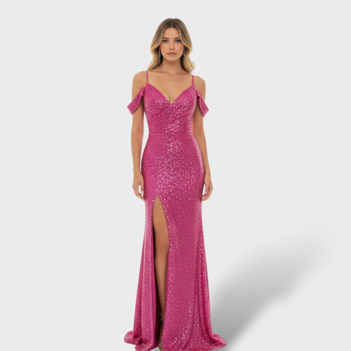 Vestido de Fiesta Lentejuelas Hombros Descubiertos