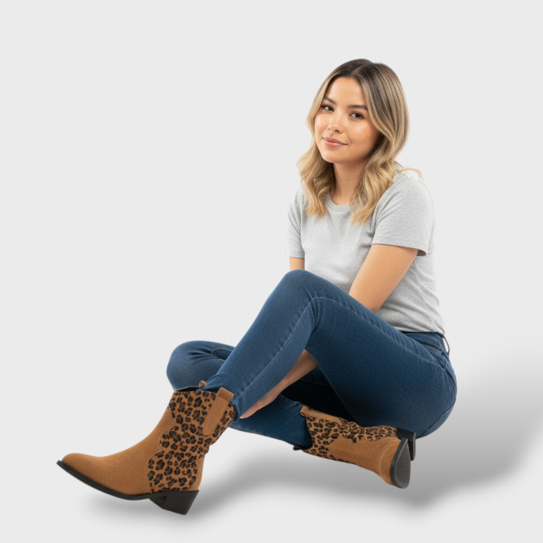 Botas Cowboy Mujer Leopardo Punta Fina Ante