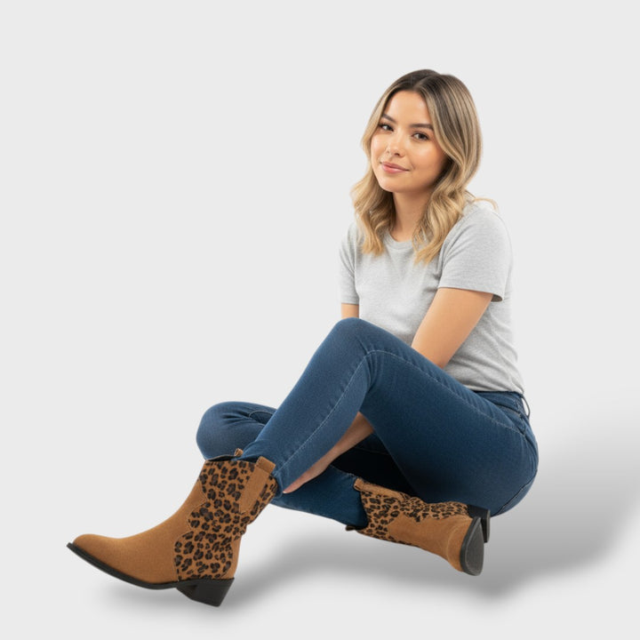 Botas Cowboy Mujer Leopardo Punta Fina Ante