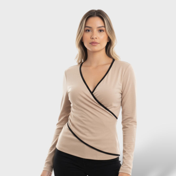 Blusa Cruzada Mujer Elegante Contraste