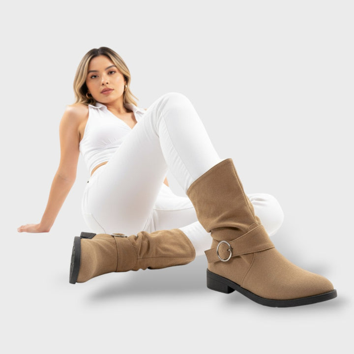 Botines de Antelina con Tacón Grueso Estilo Cowboy