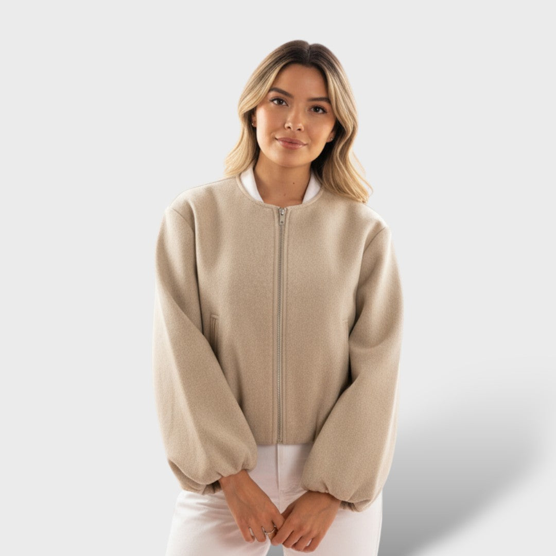 Cazadora Bomber Suave con Cremallera y Bajo Elástico