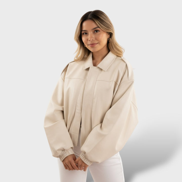 Cazadora Bomber con Cuello Solapa y Estilo Vintage