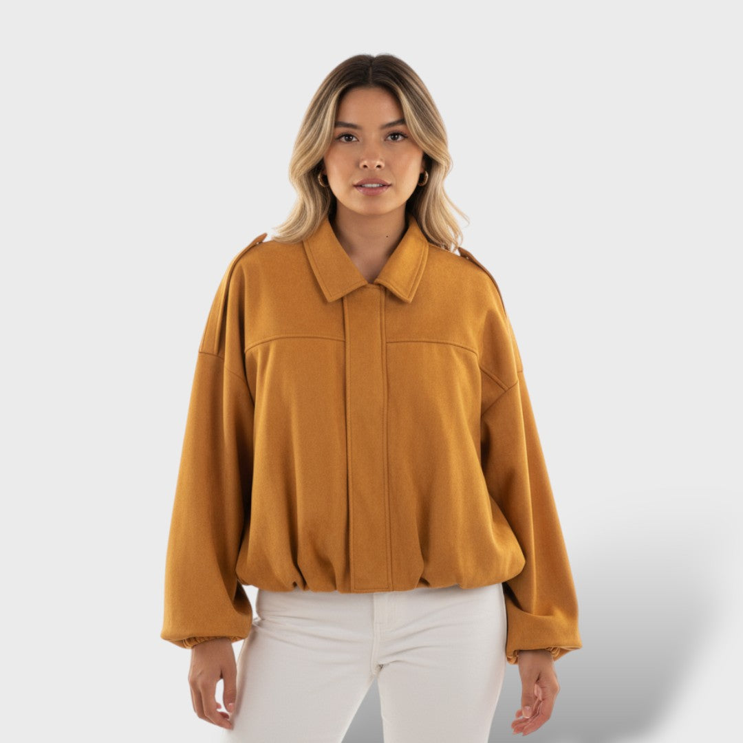 Cazadora Bomber con Cuello Solapa y Estilo Vintage