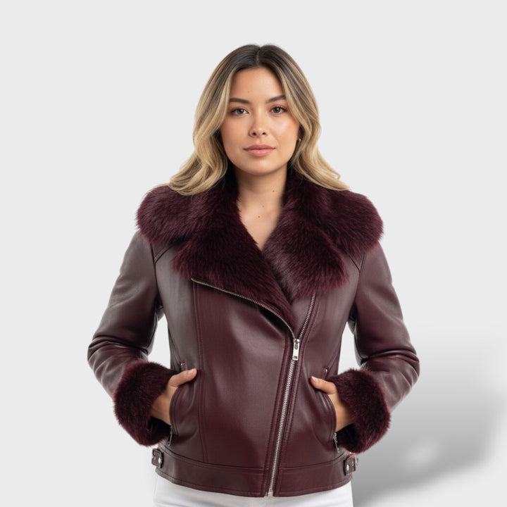 Chaqueta Cuero Vintage Cuello Peluche