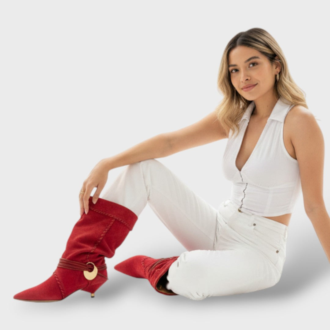 Botas Cowboy Suede Tacón Bajo Mujer