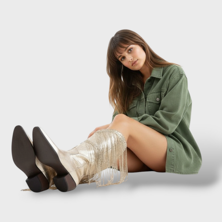 Botas Cowboy Mujer Vintage con Flecos