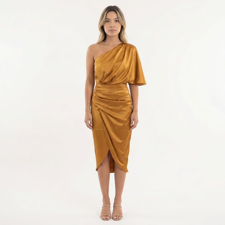 Vestido Midi Asimétrico Satinado