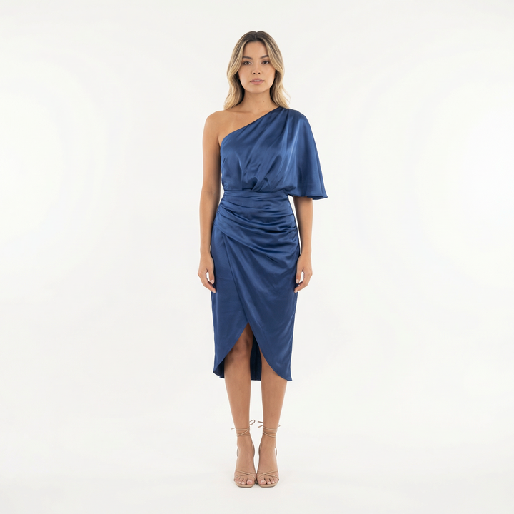 Vestido Midi Asimétrico Satinado