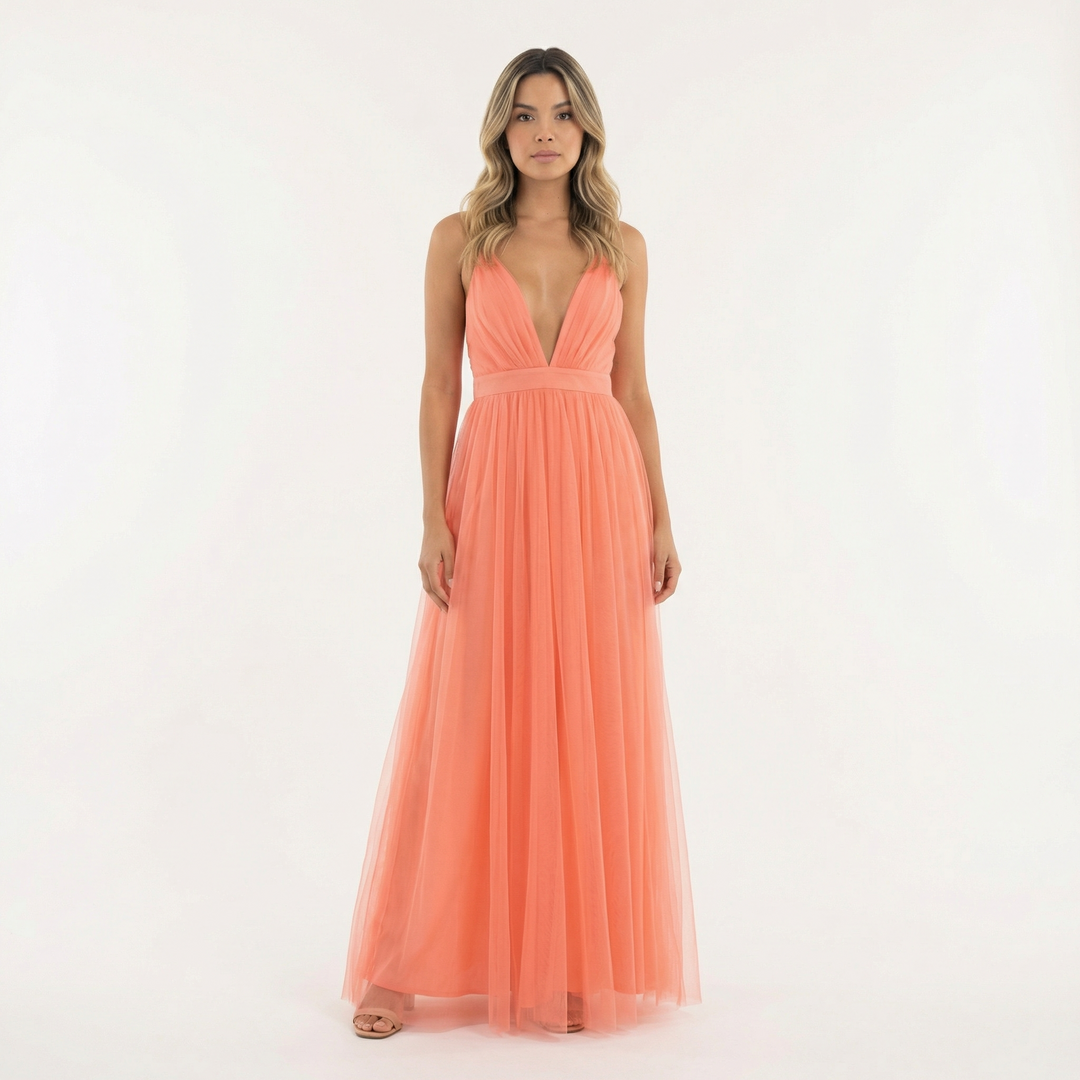 Vestido Largo de Fiesta Coral