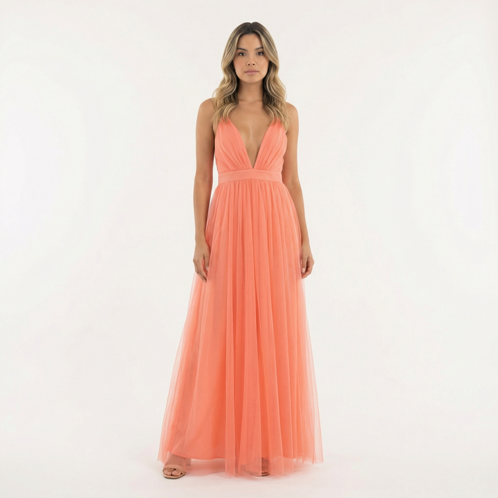 Vestido Largo de Fiesta Coral