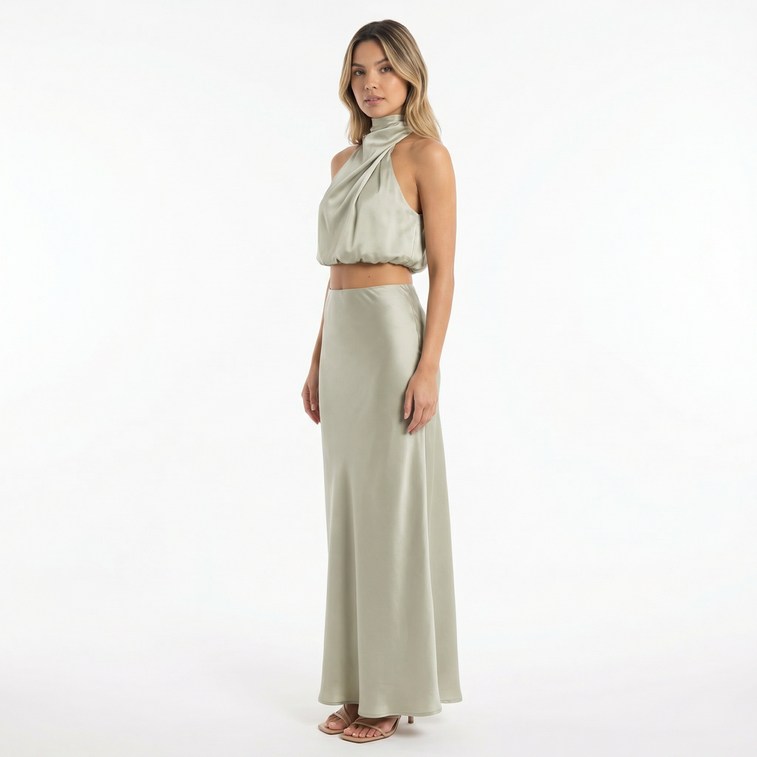 Vestido Conjunto Largo Elegante Satinado