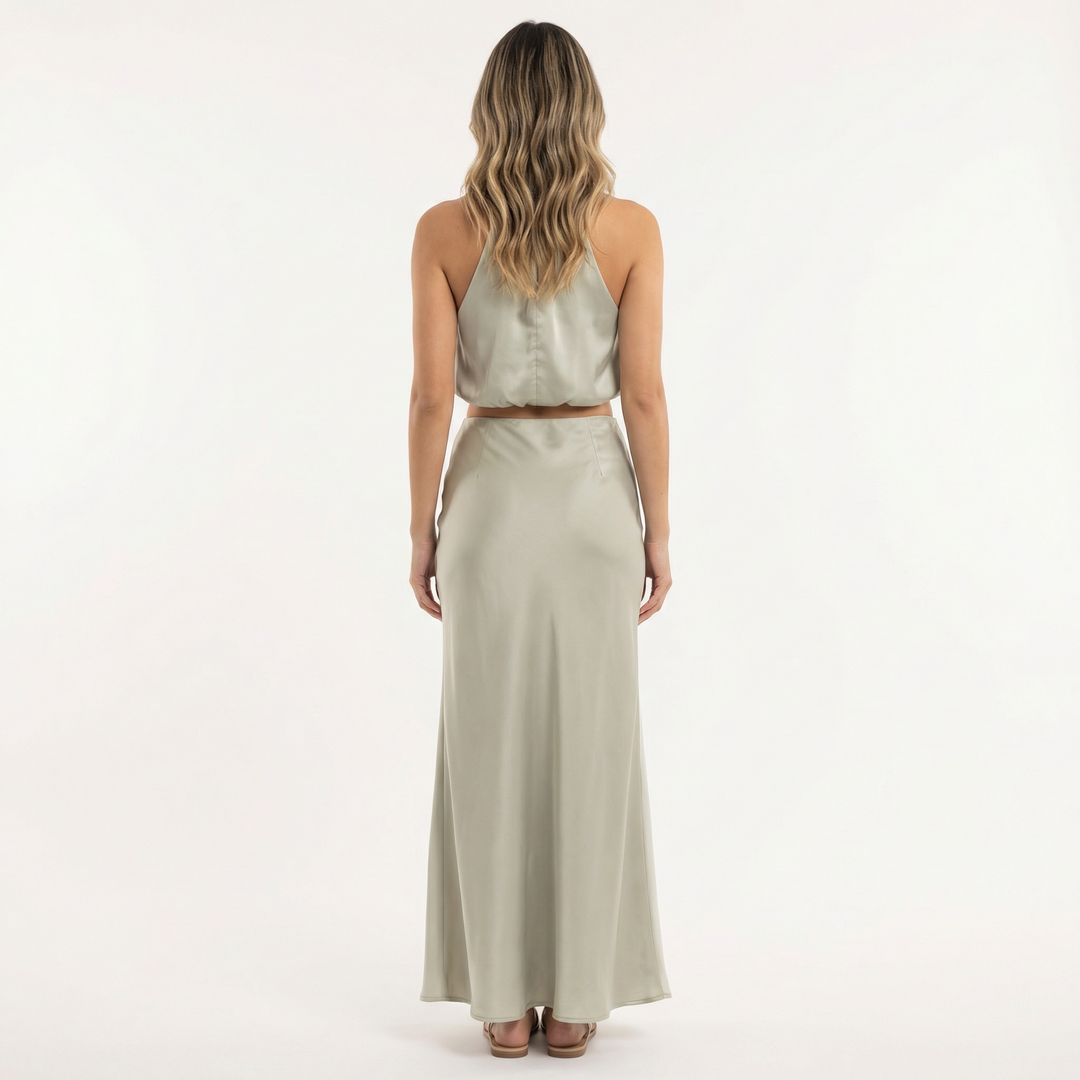 Vestido Conjunto Largo Elegante Satinado