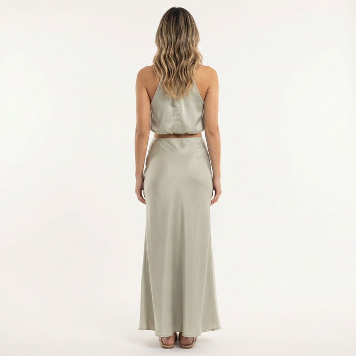 Vestido Conjunto Largo Elegante Satinado