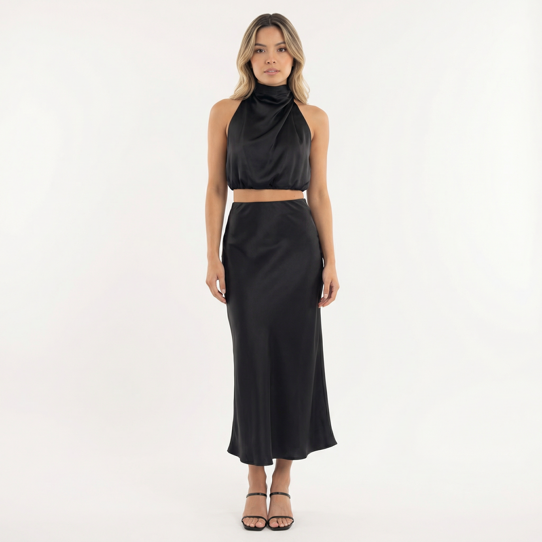 Vestido Conjunto Largo Elegante Satinado