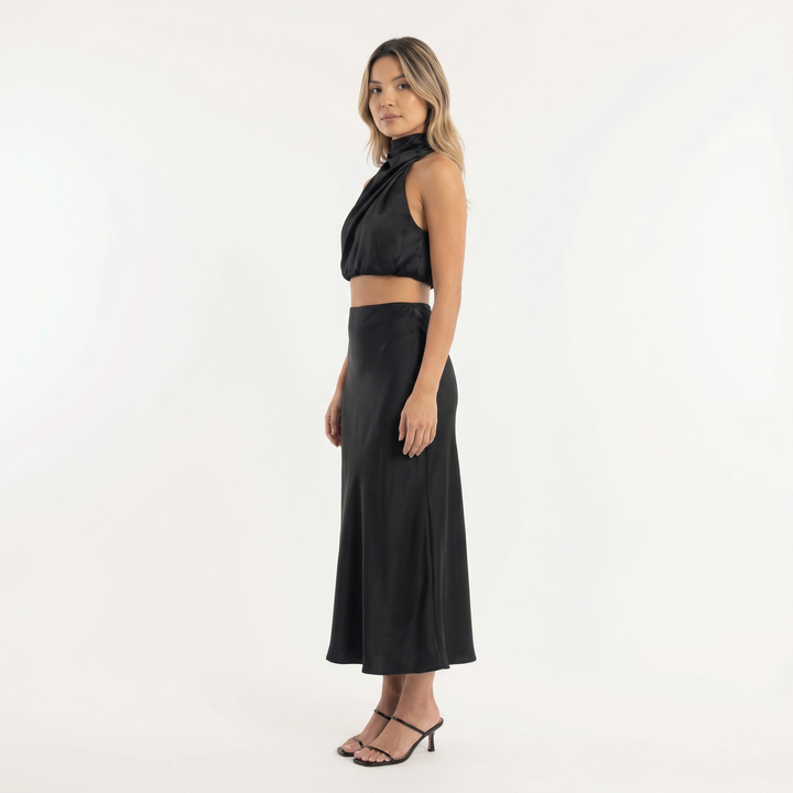 Vestido Conjunto Largo Elegante Satinado