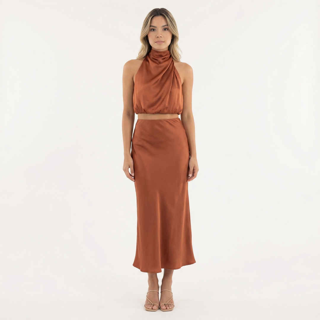 Vestido Conjunto Largo Elegante Satinado