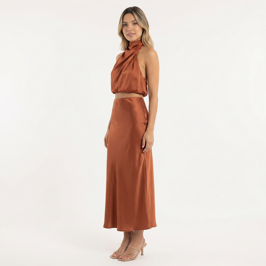 Vestido Conjunto Largo Elegante Satinado